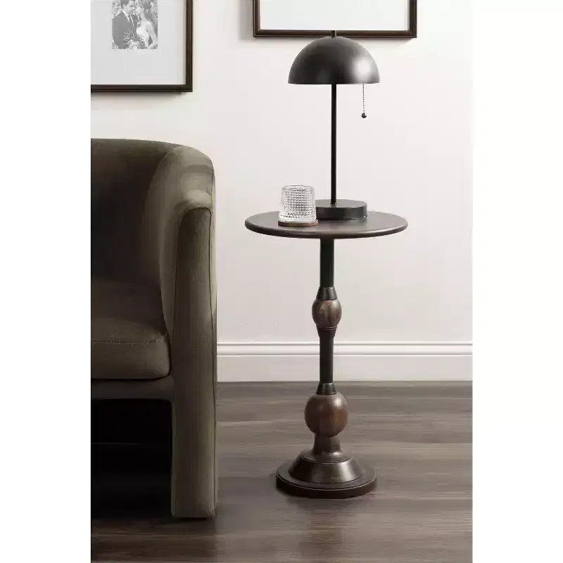 Tavolino d'appoggio in legno e metallo, 14x14x24, Marrone