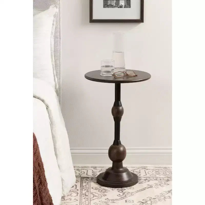 Tavolino d'appoggio in legno e metallo, 14x14x24, Marrone
