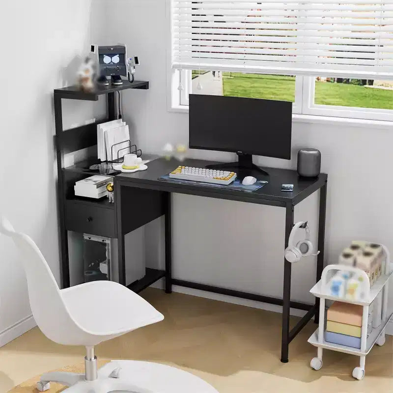 Computer Desk Storage Shelves, Study Writing Table, PC Desk Workstation for Home Office