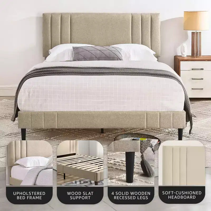 Letto a piattaforma moderno imbottito con bottoni
