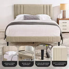 Letto a piattaforma moderno imbottito con bottoni