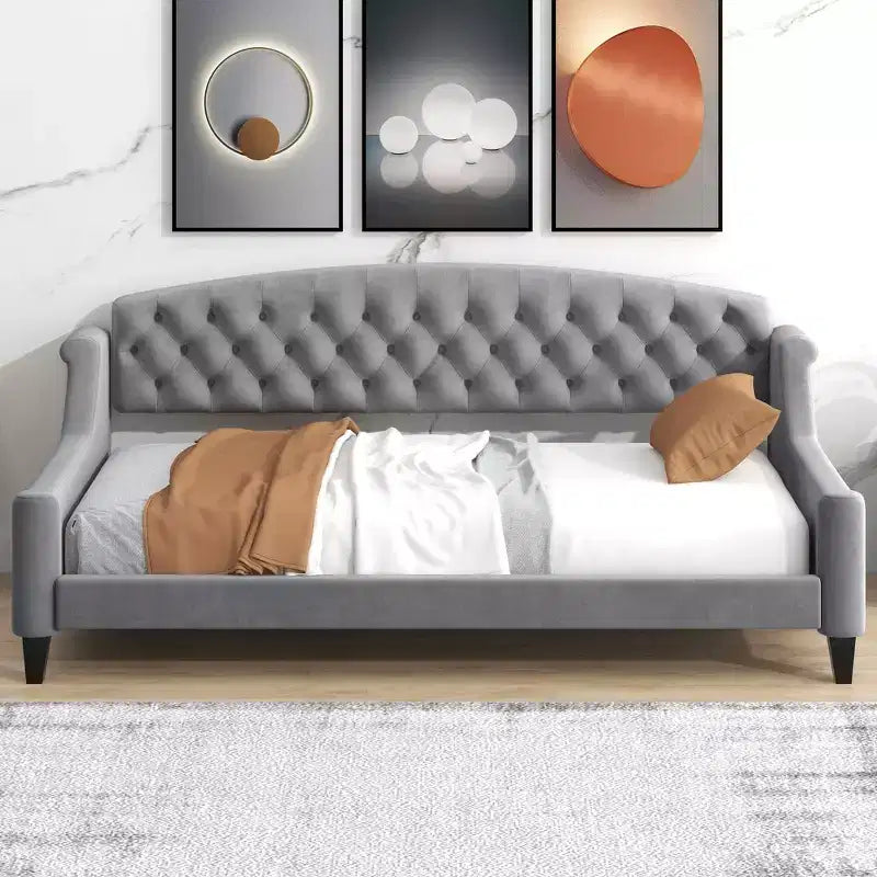 Lettino moderno di lusso con bottoni trapuntati, 80,7''L x 45,6''W