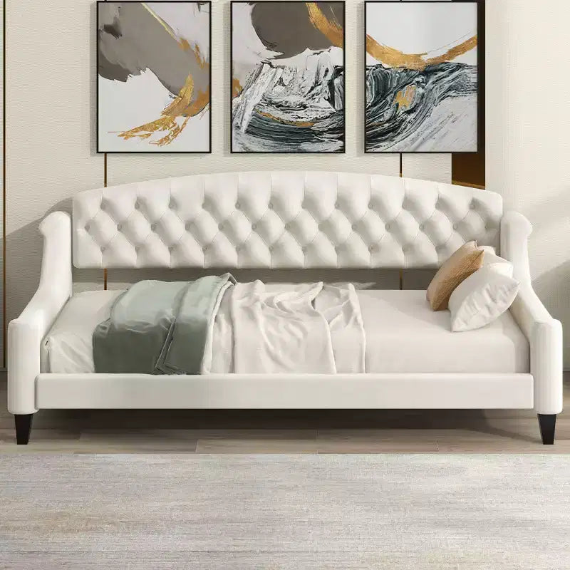 Lettino moderno di lusso con bottoni trapuntati, 80,7''L x 45,6''W