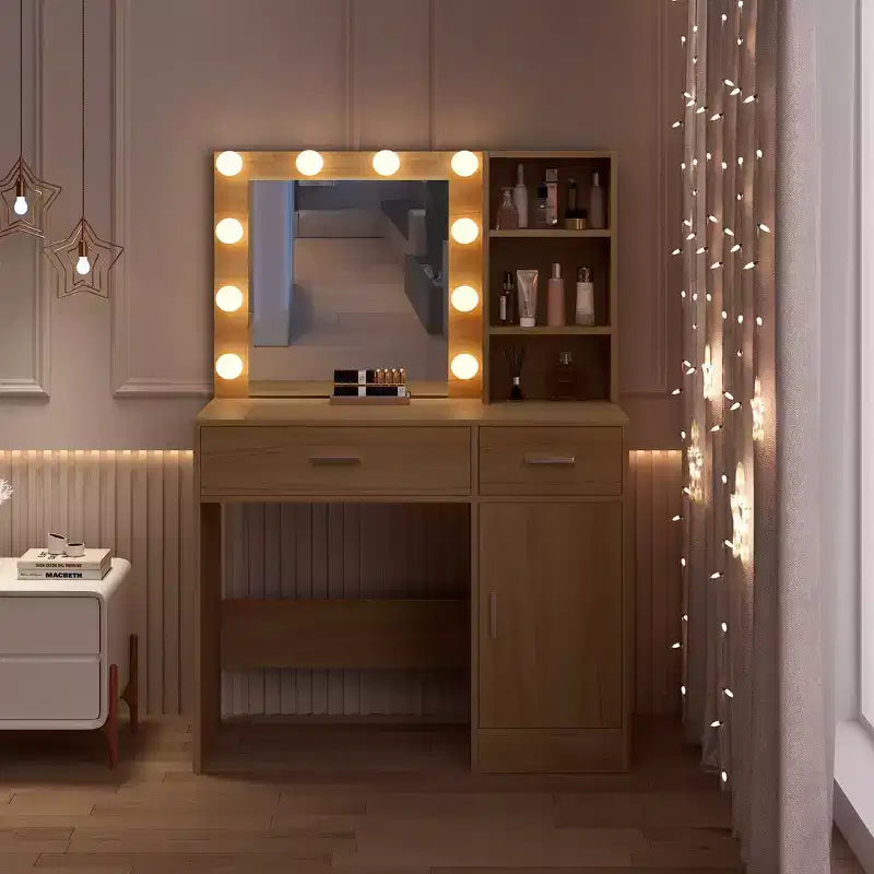 Toeletta con specchio, presa di corrente e 10 luci, tavolo da trucco con 3 cassetti, 3 modalità di colore disponibili per la camera da letto