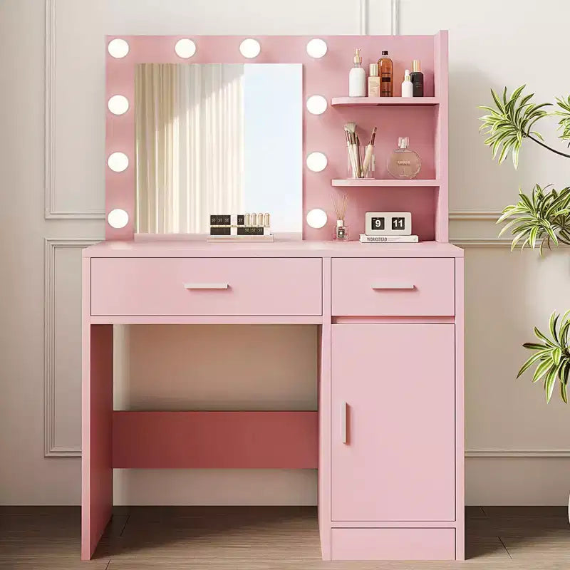 Toeletta con specchio, presa di corrente e 10 luci, tavolo da trucco con 3 cassetti, 3 modalità di colore disponibili per la camera da letto