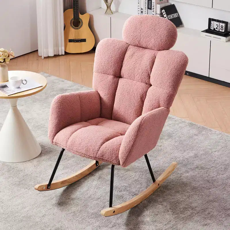 Poltrona a pozzetto moderna di metà secolo con seduta imbottita, schienale alto e cuscini (Avorio/Grigio Scuro/Rosa)