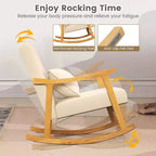 Sedia a Dondolo Imbottita con Cuscino, Poltrona a Dondolo con Struttura in Legno di Caucciù, Beige