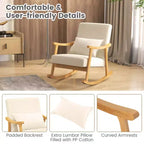 Sedia a Dondolo Imbottita con Cuscino, Poltrona a Dondolo con Struttura in Legno di Caucciù, Beige