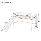 Letto a soppalco basso in legno misura doppia, con scaletta e scivolo, 77.4L x 40.5W, adatto a spazi piccoli