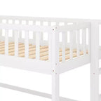 Letto a soppalco basso in legno misura doppia, con scaletta e scivolo, 77.4L x 40.5W, adatto a spazi piccoli