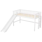 Letto a soppalco basso in legno misura doppia, con scaletta e scivolo, 77.4L x 40.5W, adatto a spazi piccoli