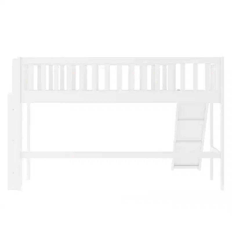 Letto a soppalco basso in legno misura doppia, con scaletta e scivolo, 77.4L x 40.5W, adatto a spazi piccoli