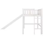Letto a soppalco basso in legno misura doppia, con scaletta e scivolo, 77.4L x 40.5W, adatto a spazi piccoli