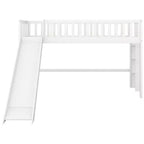 Letto a soppalco basso in legno misura doppia, con scaletta e scivolo, 77.4L x 40.5W, adatto a spazi piccoli