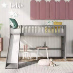 Letto a soppalco basso in legno misura doppia, con scaletta e scivolo, 77.4L x 40.5W, adatto a spazi piccoli