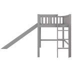 Letto a soppalco basso in legno misura doppia, con scaletta e scivolo, 77.4L x 40.5W, adatto a spazi piccoli