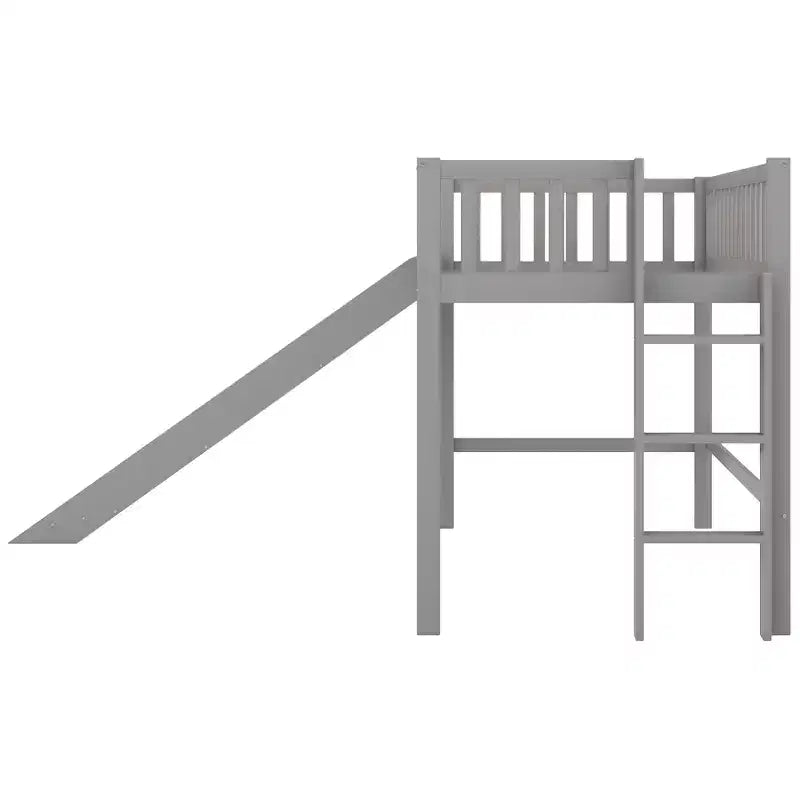 Letto a soppalco basso in legno misura doppia, con scaletta e scivolo, 77.4L x 40.5W, adatto a spazi piccoli