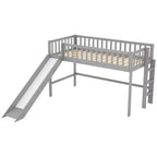 Letto a soppalco basso in legno misura doppia, con scaletta e scivolo, 77.4L x 40.5W, adatto a spazi piccoli