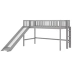 Letto a soppalco basso in legno misura doppia, con scaletta e scivolo, 77.4L x 40.5W, adatto a spazi piccoli