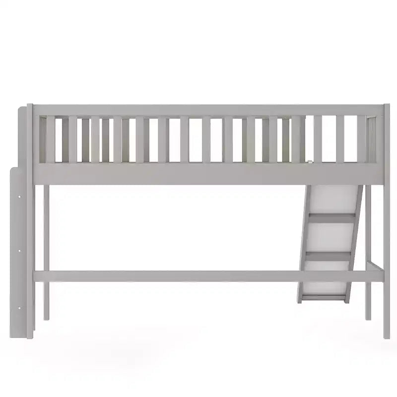 Letto a soppalco basso in legno misura doppia, con scaletta e scivolo, 77.4L x 40.5W, adatto a spazi piccoli