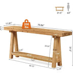 Tavolo console in legno massello da 70,9 pollici, tavolo lungo da divano in stile rustico con mensole per ingresso, soggiorno, corridoio, atrio