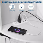Mobiletto angolare da fattoria da 65 pollici con luce LED, espositore indipendente con anta scorrevole, 5 ripiani e porte USB e prese