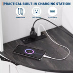 Mobiletto angolare da fattoria da 65 pollici con luce LED, espositore indipendente con anta scorrevole, 5 ripiani e porte USB e prese