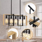 Lampadario a sospensione moderno stile coloniale con 5 luci e pendenti regolabili. Nero