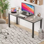 Grande scrivania da ufficio, struttura in metallo nero, workstation moderna e semplice per studio o ufficio a casa
