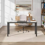 Grande scrivania da ufficio, struttura in metallo nero, workstation moderna e semplice per studio o ufficio a casa
