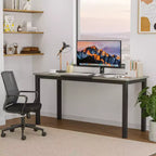 Grande scrivania da ufficio, struttura in metallo nero, workstation moderna e semplice per studio o ufficio a casa