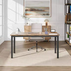 Grande scrivania da ufficio, struttura in metallo nero, workstation moderna e semplice per studio o ufficio a casa