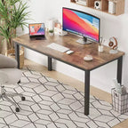 Grande scrivania da ufficio, struttura in metallo nero, workstation moderna e semplice per studio o ufficio a casa