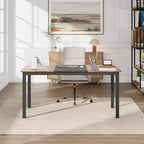 Grande scrivania da ufficio, struttura in metallo nero, workstation moderna e semplice per studio o ufficio a casa