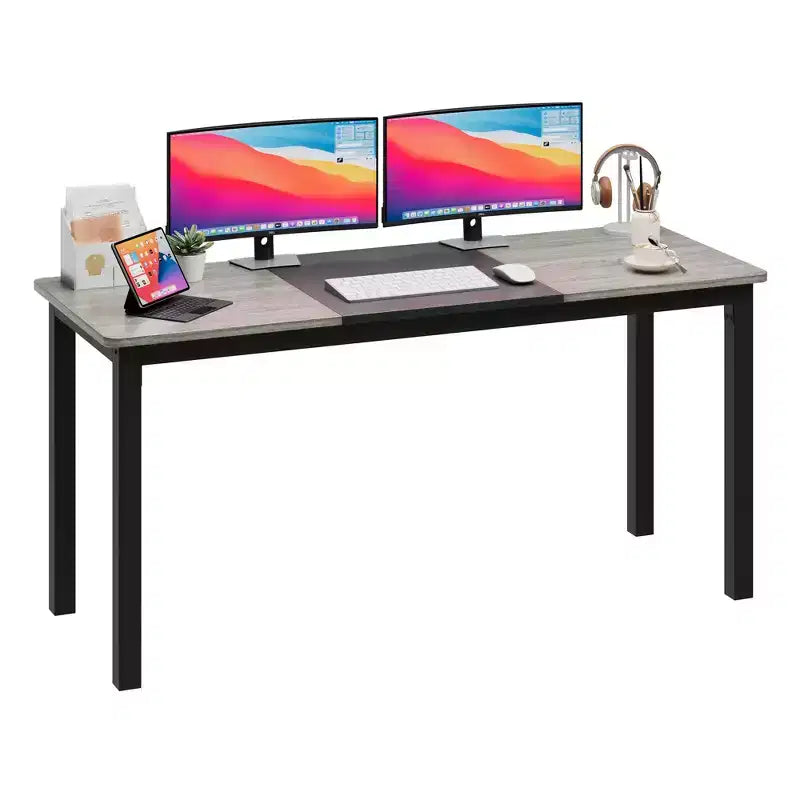 Grande scrivania da ufficio, struttura in metallo nero, workstation moderna e semplice per studio o ufficio a casa
