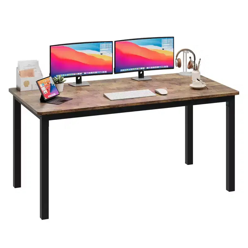 Grande scrivania da ufficio, struttura in metallo nero, workstation moderna e semplice per studio o ufficio a casa