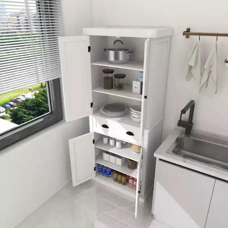Armadio multiuso alto 180 cm con cassetto, 4 ante e ripiani regolabili per cucina o lavanderia