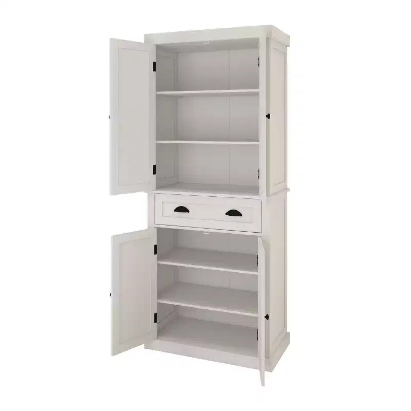 Armadio multiuso alto 180 cm con cassetto, 4 ante e ripiani regolabili per cucina o lavanderia