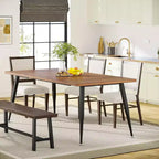 Lantine 70.9 Inch Large Rectangular Dining Table Kitchen Furniture, Brown+Black