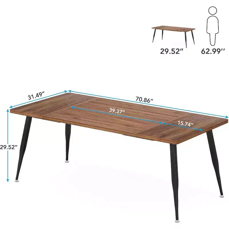 Tavolo da pranzo rettangolare grande da 70,9 pollici, mobili da cucina, marrone+nero