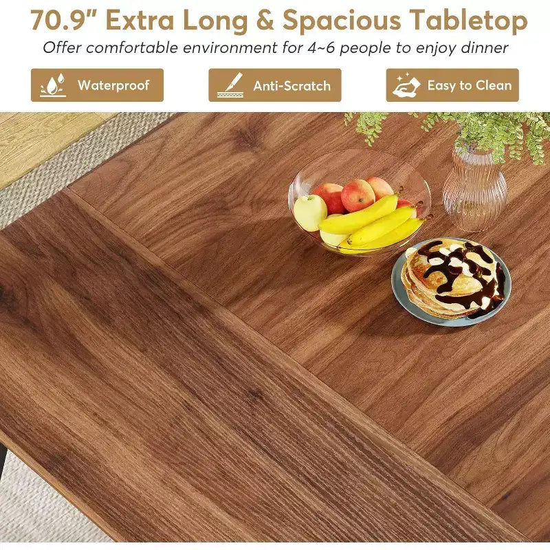 Tavolo da pranzo rettangolare grande da 70,9 pollici, mobili da cucina, marrone+nero
