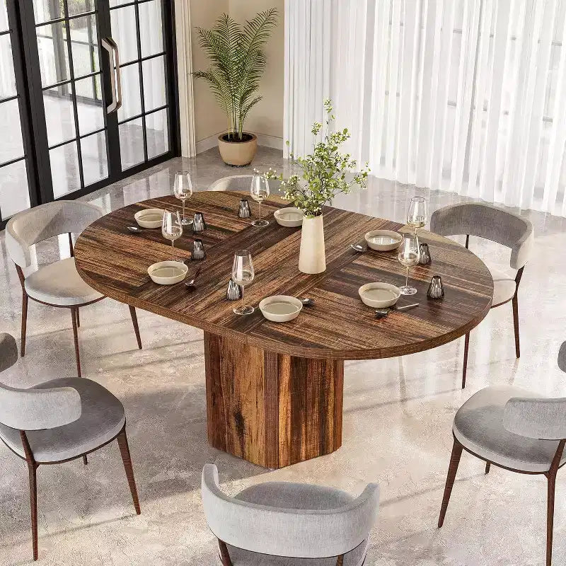 Tavolo da Pranzo Ovale Rustico da 55 Pollici per 6 Persone, Tavolo da Cucina in Legno con Base in Legno per Cucina, Sala da Pranzo e Soggiorno, Marrone