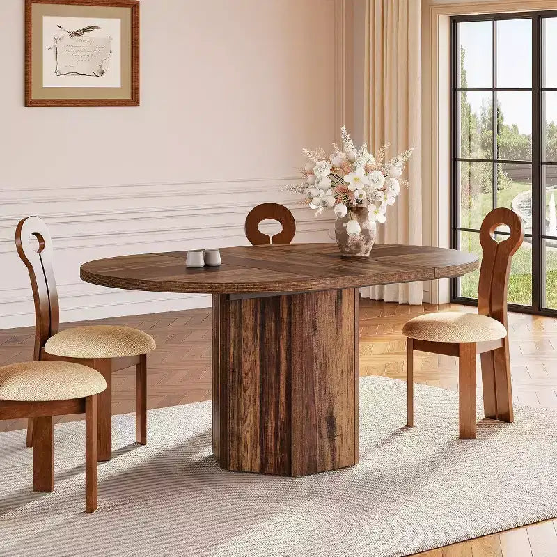 Tavolo da Pranzo Ovale Rustico da 55 Pollici per 6 Persone, Tavolo da Cucina in Legno con Base in Legno per Cucina, Sala da Pranzo e Soggiorno, Marrone