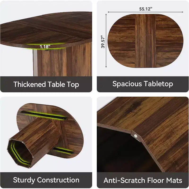 Tavolo da Pranzo Ovale Rustico da 55 Pollici per 6 Persone, Tavolo da Cucina in Legno con Base in Legno per Cucina, Sala da Pranzo e Soggiorno, Marrone