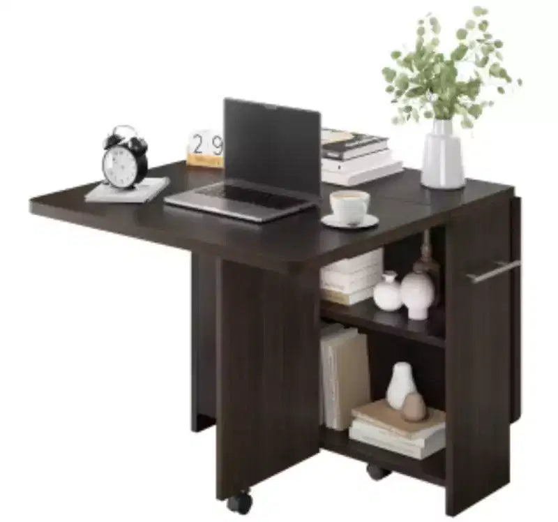 Folding Dining Table, PB Board, Dark Walnut with Handle,