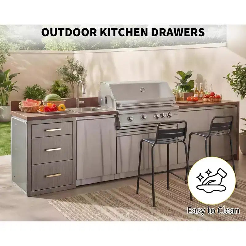 Cassetti da Cucina per Esterni 17 L x 20 H x 20 P, Cassetti Tripli per Barbecue a Filo con Maniglia in Acciaio Inossidabile per Cucine Esterne, Isola BBQ