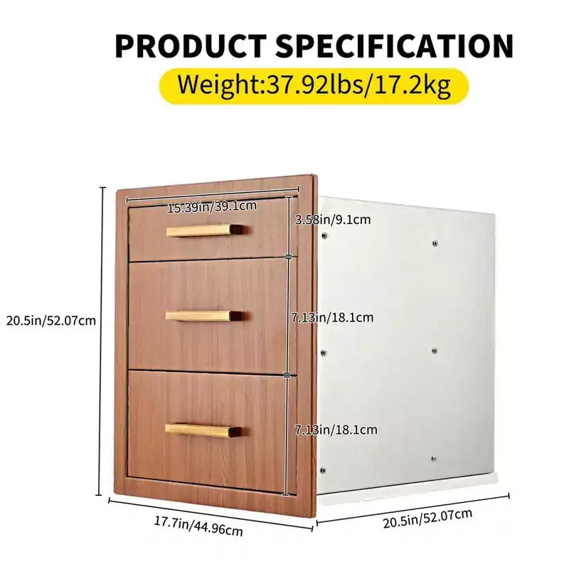 Cassetti da Cucina per Esterni 17 L x 20 H x 20 P, Cassetti Tripli per Barbecue a Filo con Maniglia in Acciaio Inossidabile per Cucine Esterne, Isola BBQ