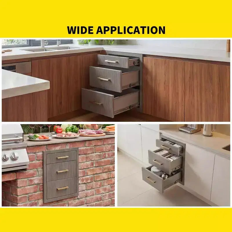 Cassetti da Cucina per Esterni 17 L x 20 H x 20 P, Cassetti Tripli per Barbecue a Filo con Maniglia in Acciaio Inossidabile per Cucine Esterne, Isola BBQ