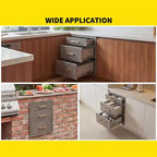 Cassetti da Cucina per Esterni 17 L x 20 H x 20 P, Cassetti Tripli per Barbecue a Filo con Maniglia in Acciaio Inossidabile per Cucine Esterne, Isola BBQ