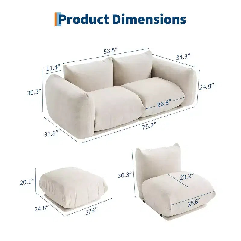 Divano Modulare Love Seat in Tessuto Ciniglia, Divano Cloud a 2 Posti con Imbottitura ad Alta Resilienza, Design Senza Struttura per Appartamenti e Salotti